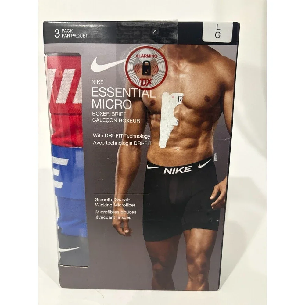 Nike Essential Micro Boxer Briefs 3 Pack Dri-FIT Mens Large Red Blue Black New
